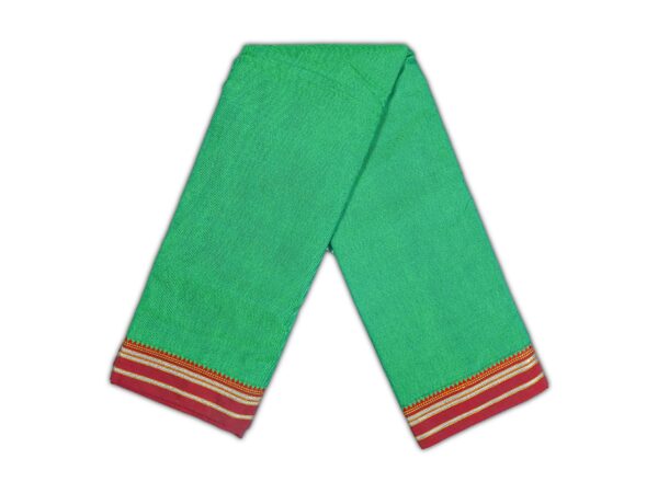 Poona Sujatha Border Cotton Saree (Green color with Red and Golden border) - Image 4