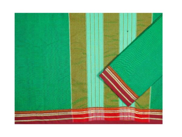 Poona Sujatha Border Cotton Saree (Green color with Red and Golden border) - Image 2