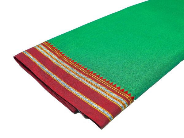 Poona Sujatha Border Cotton Saree (Green color with Red and Golden border) - Image 3