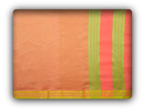 Damini Border Cotton Dress Materials (Green-Orange) - Image 2