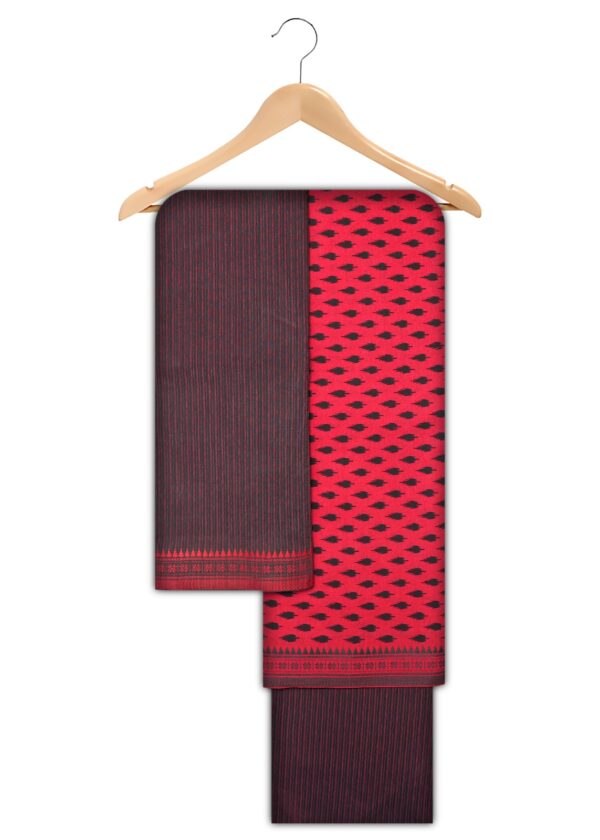 Damini Border Cotton Dress Materials (Red-Black)