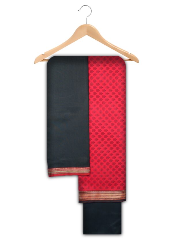 Gomati Border Cotton Dressmaterial (Red-Black)