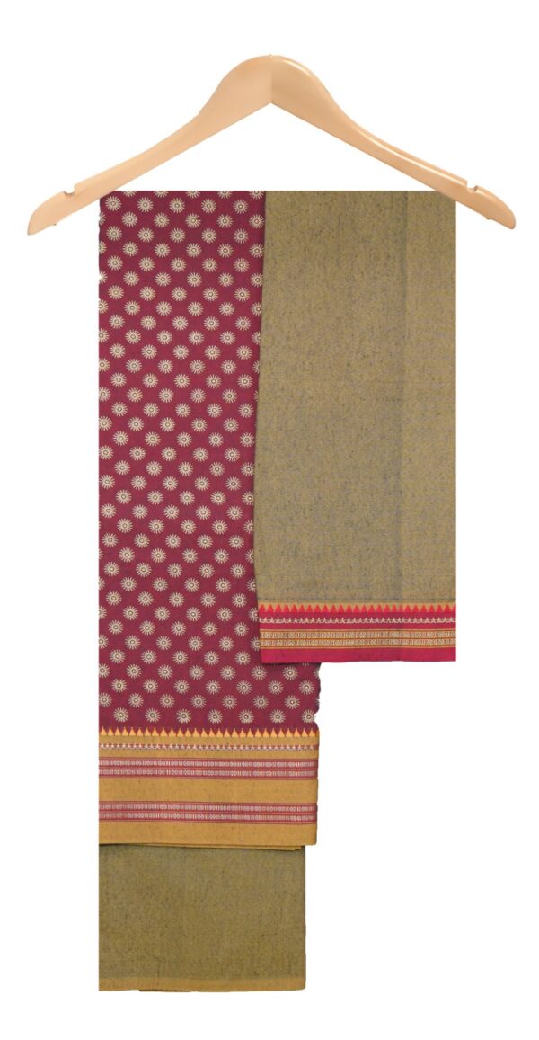 Puneri Mercerised Cotton Suits (Maroon-Mehandi)