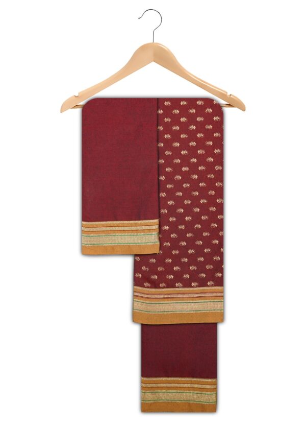 Puneri Mercerised Cotton Suits (Maroon-Gold)