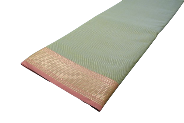 Poona Maheshwari Cotton Saree (Mehandi-Pink Color with Golden border) - Image 2