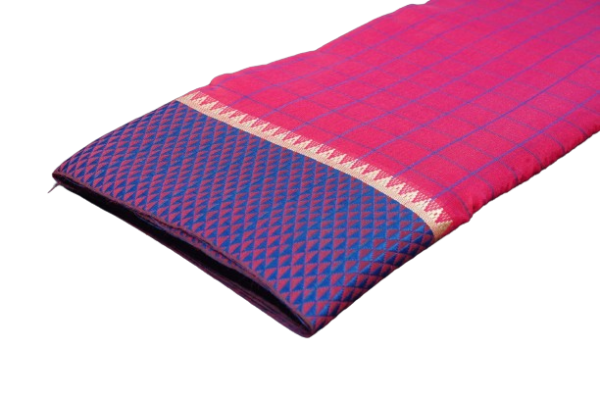 Poona Diamond Border Cotton Checks Saree(Rani-D-Blue ) - Image 3