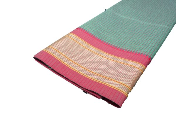 Poona Paithani Cotton Saree(Pista-Red) - Image 2