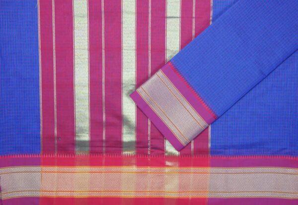 Poona Paithani Cotton Saree(Blue-Rani) - Image 4