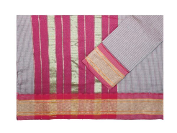 Poona Paithani Cotton Saree(Grey-Red) - Image 2