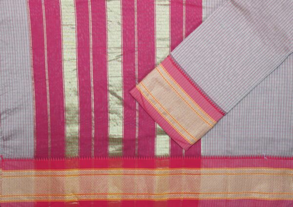 Poona Paithani Cotton Saree(Grey-Red) - Image 3