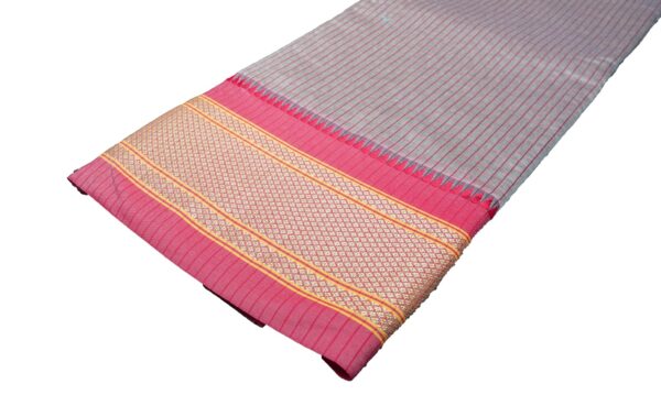 Poona Paithani Cotton Saree(Grey-Red) - Image 4