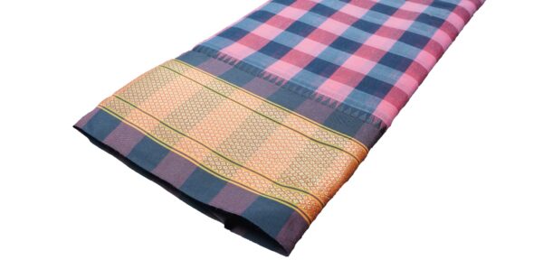 Poona Paithani Cotton Tum –Tum Checks Saree (Gajri-Pink-Black) - Image 2