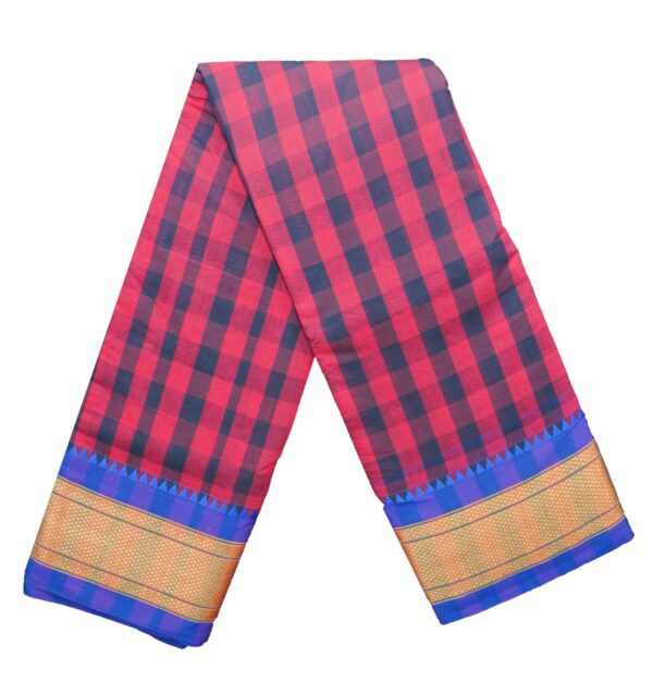 Poona Paithani Cotton Tum –Tum Checks Saree (Red-D Blue)