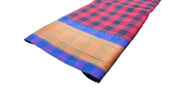 Poona Paithani Cotton Tum –Tum Checks Saree (Red-D Blue) - Image 2