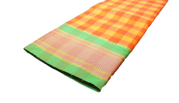 Poona Paithani Cotton Tum –Tum Checks Saree (Golden-Green) - Image 2