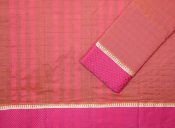 Poona Diamond Border Cotton Checks Saree (Maroon-Red) - Image 3