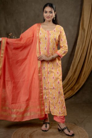 POONA COTTON RADHIKA PRINTED SUIT - Yellow