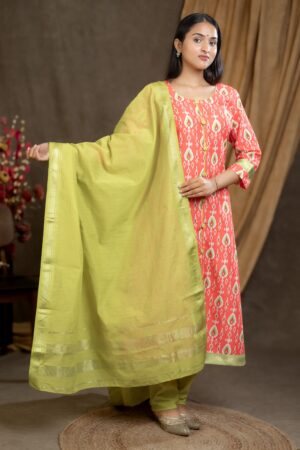 POONA COTTON RADHIKA PRINTED SUIT - Orange